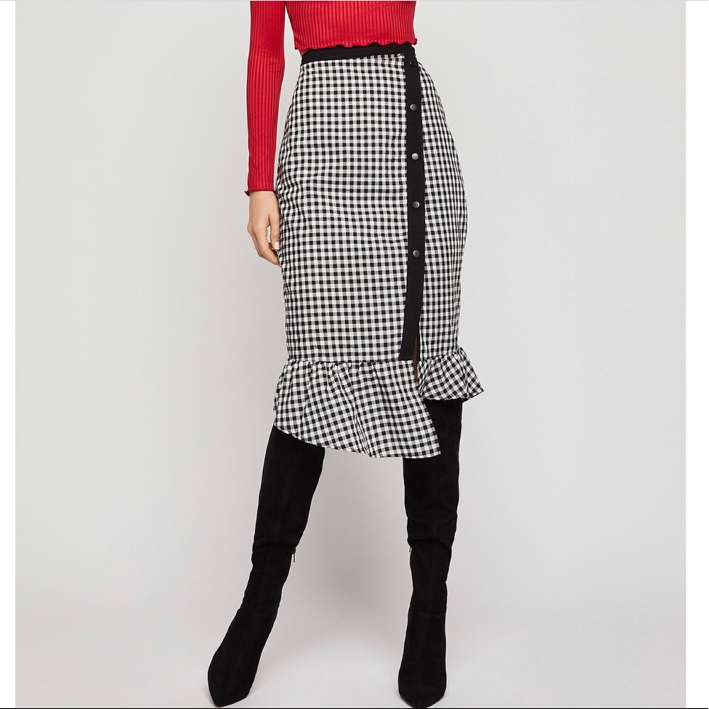 BCBGeneration Gingham Midi Skirt in Black White